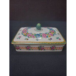 Vintage  Floral Horchow Made in Japan Divided Lidded Double Card Deck Holder or